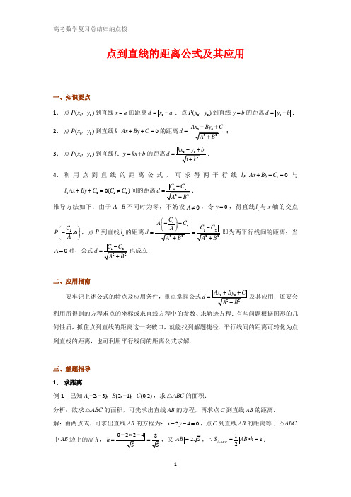 高中数学总结归纳 点到直线的距离公式及其应用