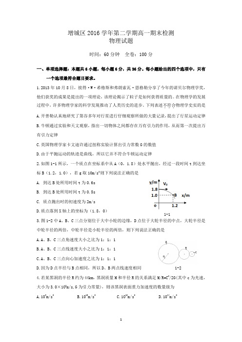 2016学年第二学期高一物理 试卷