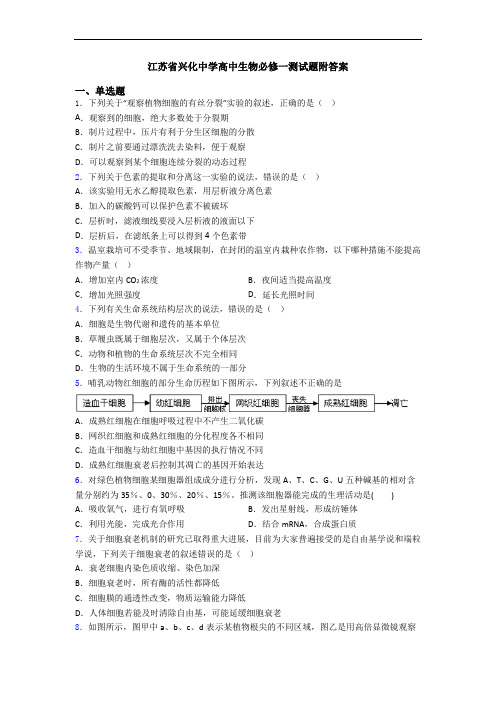 江苏省兴化中学高中生物必修一测试题附答案