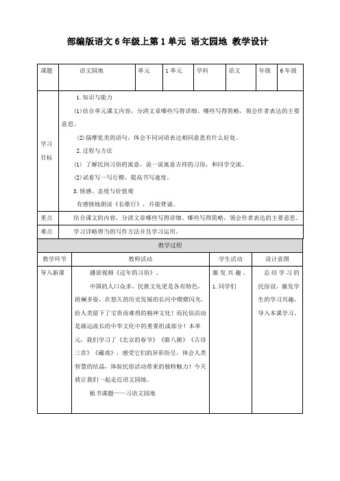 2020部编版六年级语文下册:第1单元语文园地教学设计