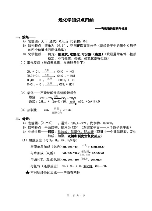 有机化学知识点归纳(按物质类别)