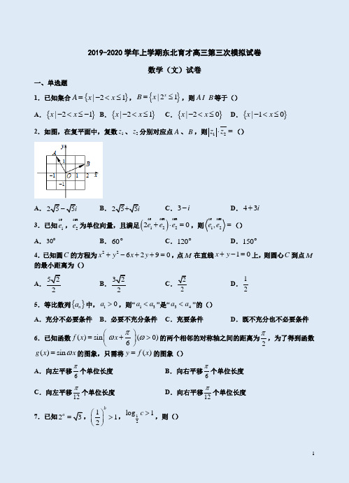 2019-2020学年上学期东北育才高三数学(文)第三次模拟试卷附答案解析