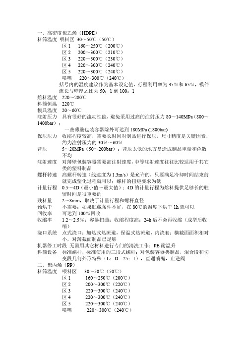 常用塑料的注塑工艺参数