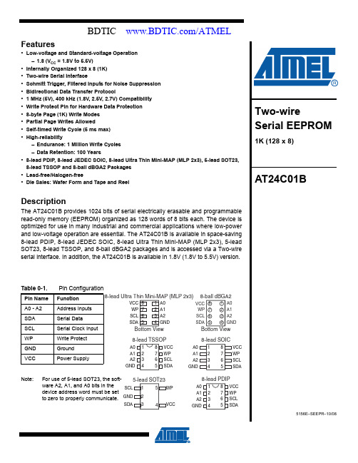 ATMEL AT24C01B 说明书