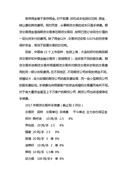 期货交易手续费标准