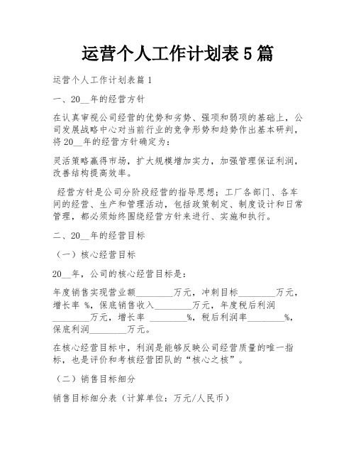 运营个人工作计划表5篇