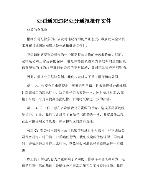 处罚通知违纪处分通报批评文件