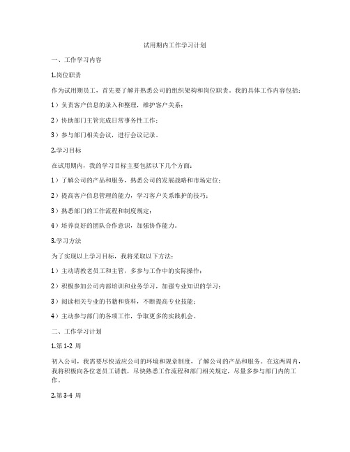 试用期内工作学习计划