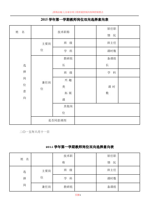 教师竞聘岗位意向表