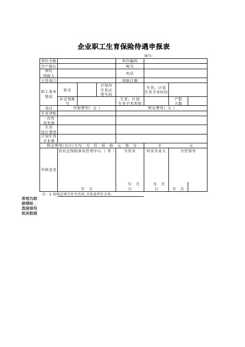 财务必备表格模板-生育保险费用申报表