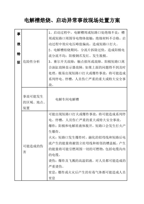 电解槽焙烧、启动异常事故现场处置方案