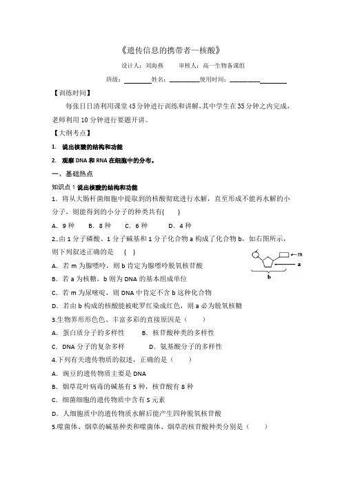 江西省吉安县第三中学高中生物必修一：2.3遗传信息的携带者——核酸日日清