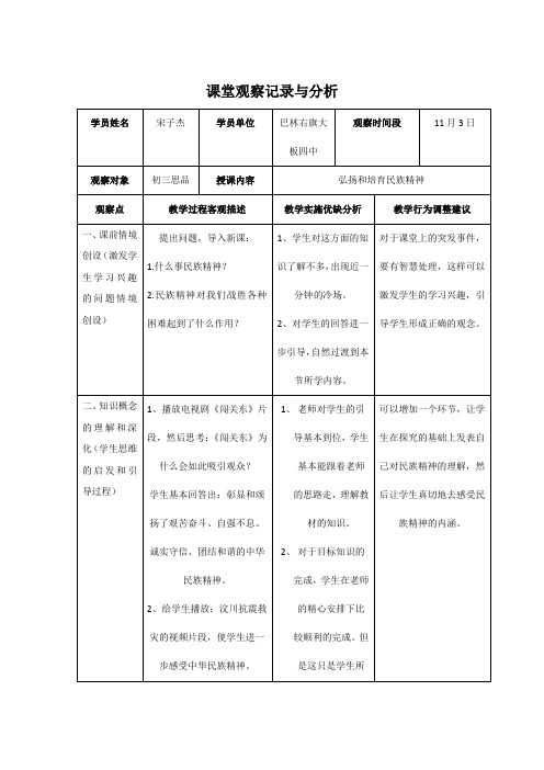 课堂观察记录与分析(模板)