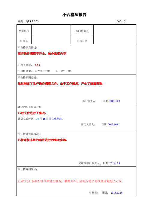 安全不合格项报告模板