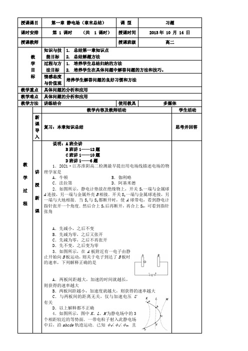 《静电场章末总结1》优秀教案