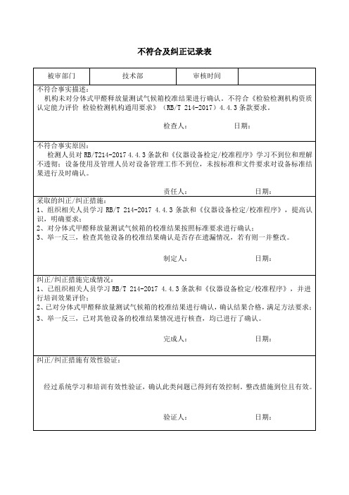 不符合项纠正措施记录表(2023)