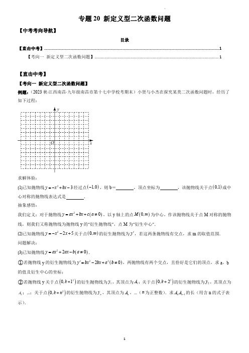 2023中考数学专项： 新定义型二次函数问题(重点突围)(学生版)