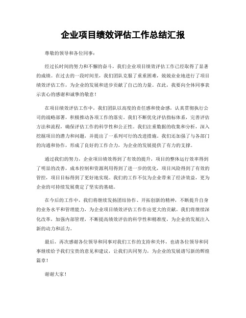 企业项目绩效评估工作总结汇报