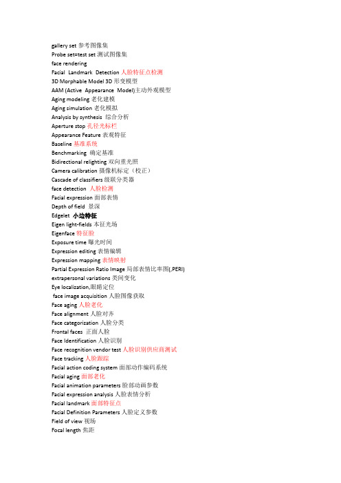 人脸识别英文专业词汇