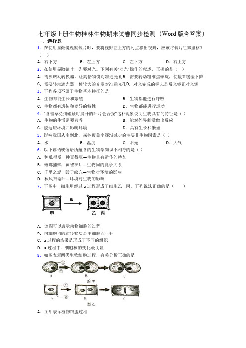 七年级上册生物桂林生物期末试卷同步检测(Word版含答案)