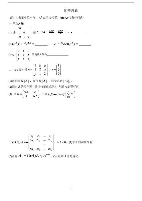 北航矩阵理论2009-2010(B)期末考试试卷