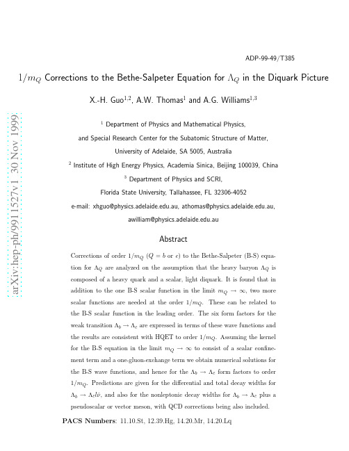 1m_Q Corrections to the Bethe-Salpeter Equation for Lambda_{Q} in the Diquark Picture