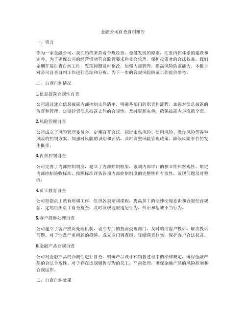 金融公司自查自纠报告