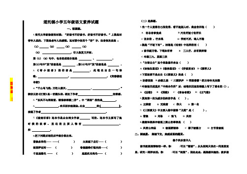 2019-2020年五年级语文课外阅读素养大赛素试题