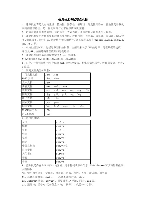 信息技术考试要点总结