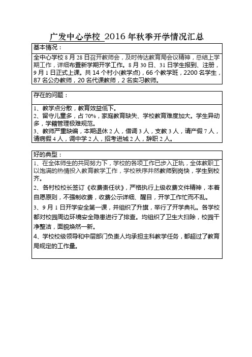 广发中心学校 2016年秋季开学情况汇总