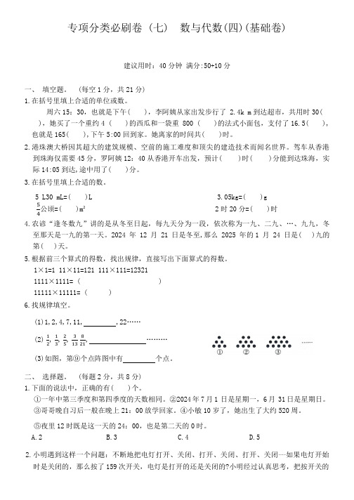 北师大版六年级数学下册专项分类必刷卷—— 数与代数(四)(含答案)