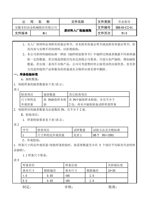 1原材料入厂检验规程