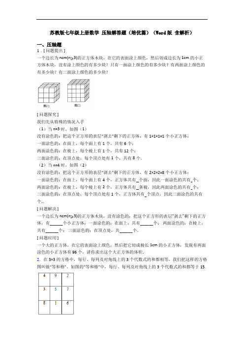 苏教版七年级上册数学 压轴解答题(培优篇)(Word版 含解析)