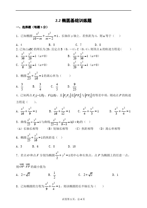 (完整word版)高二数学椭圆基础训练题(2)