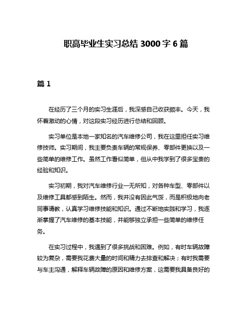 职高毕业生实习总结3000字6篇