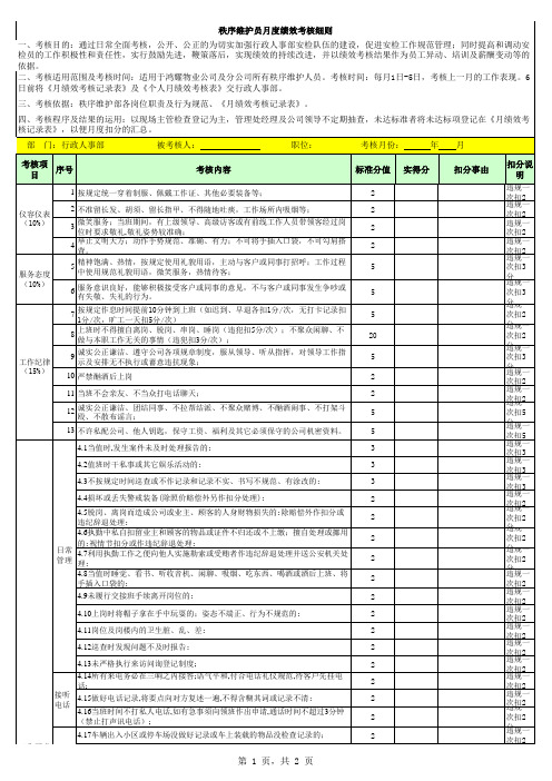 秩序维护员绩效考核表