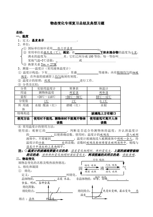 初中物理物态变化中考专项复习知识点总结及典型题