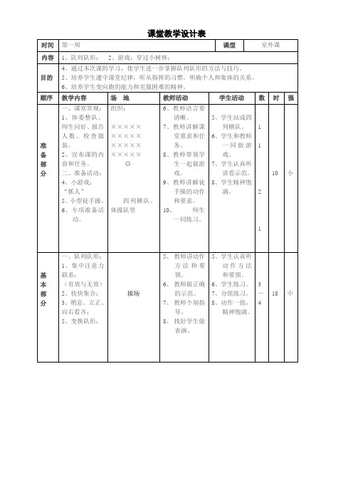 三年级下册体育课堂教学设计