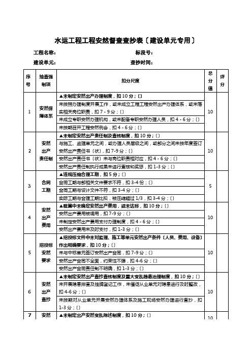 水运工程项目安全督查检查表XXXX0505