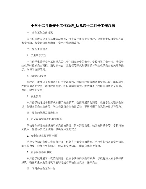 小学十二月份安全工作总结_幼儿园十二月份工作总结