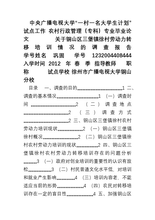 中央广播电视大学一村一名大学生计划试点工作 农村行政管理(专科)专业毕业论文