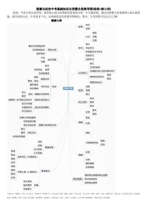 道德与法治中考基础知识分类整合思维导图(结构+核心词)