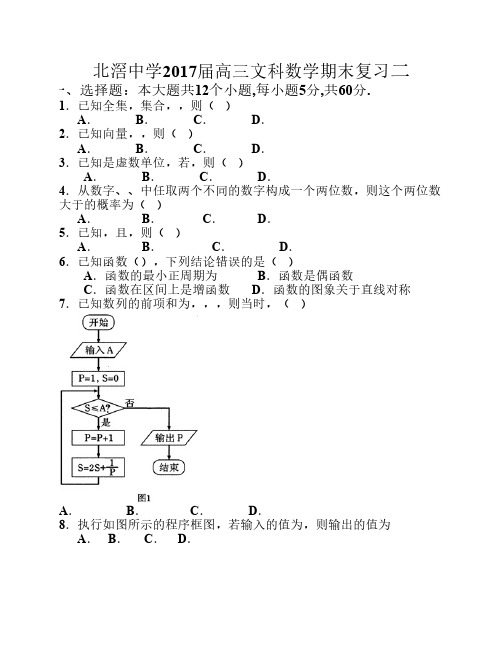 2016届高三文科数学寒假作业二