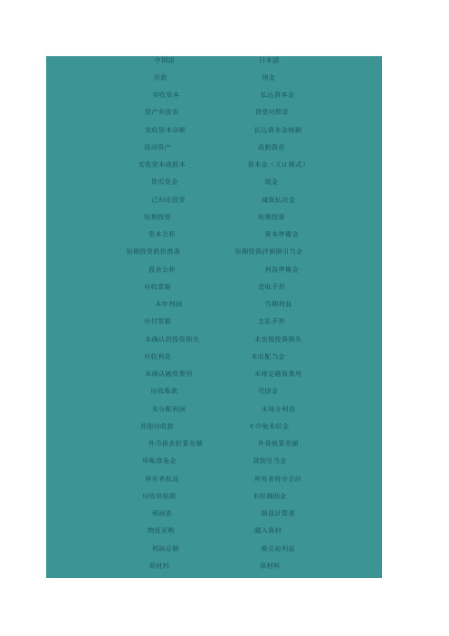 会计用语 日语专业词汇