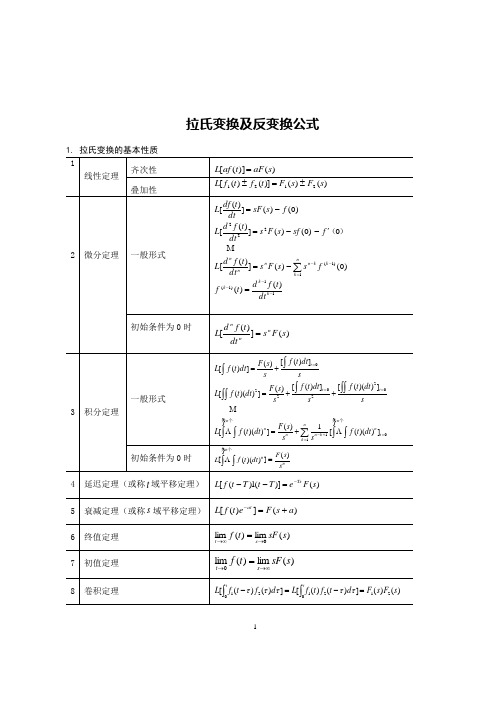 拉氏变换表(包含计算公式)