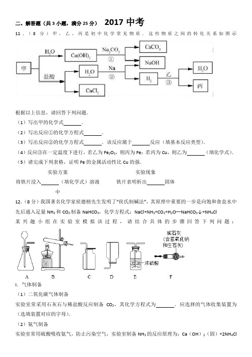 08-17年深圳中考化学实验题