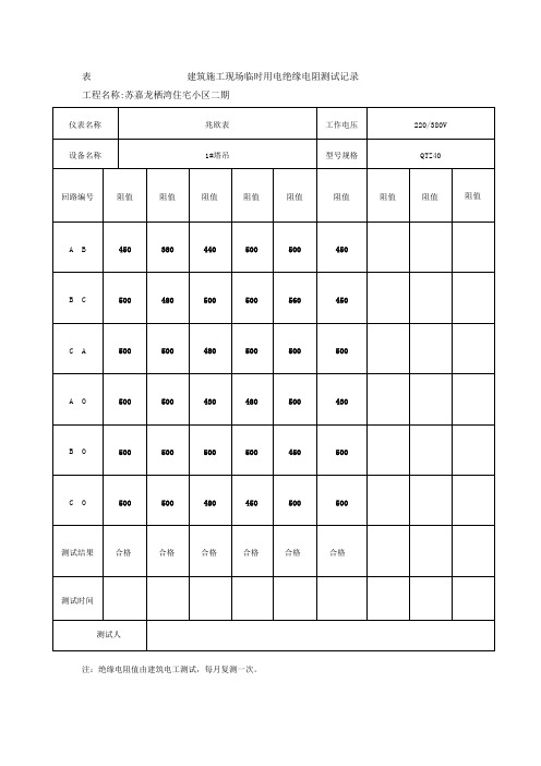 绝缘电阻测试记录