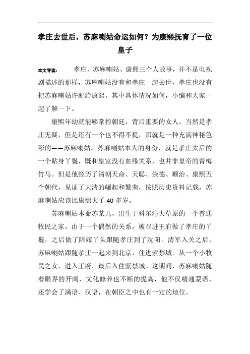 孝庄去世后,苏麻喇姑命运如何？为康熙抚育了一位皇子