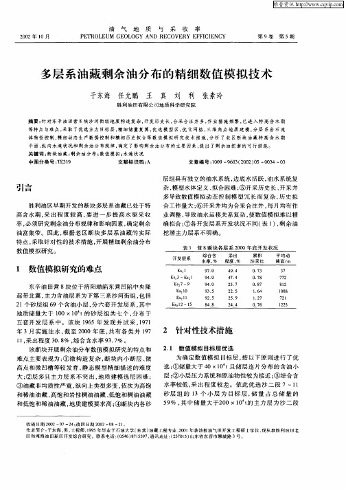 多层系油藏剩余油分布的精细数值模拟技术