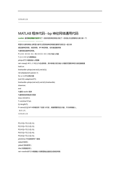 MATLAB程序代码 bp神经网络通用代码